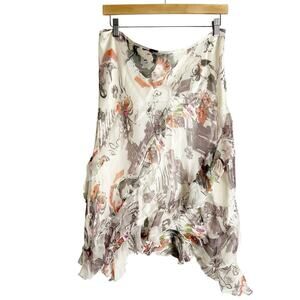 Vintage True Meaning Ivory Silk Floral Printed Ruffled Asymmetric Skirt Size 10